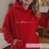 Ladies Spring Autumn Casual Hooded Long Sleeve Big Pocket Love Heart Cute Printed Pullover Hoodies Sweatshirt Top