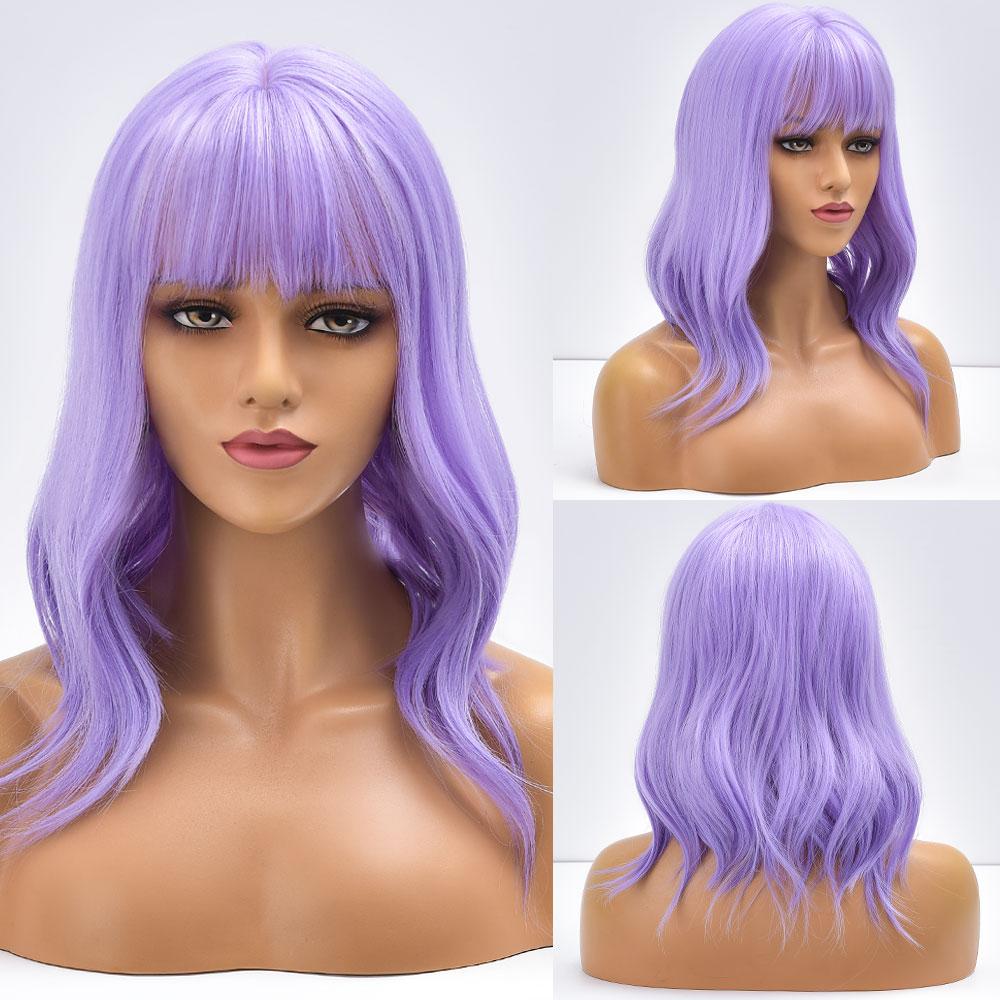 Short Bob Synthetic Wig Ombre Pink Water Wave Hair Wigs For Black Women With Bangs Cosplay Lolita Heat Resistant Natural Hair