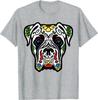 Boxer In White Dead Sugar Skull Dog Gift T-Shirt Casual Short Four Seasons Shirts for Unisex Women Kids Halloween Shirts Mexico