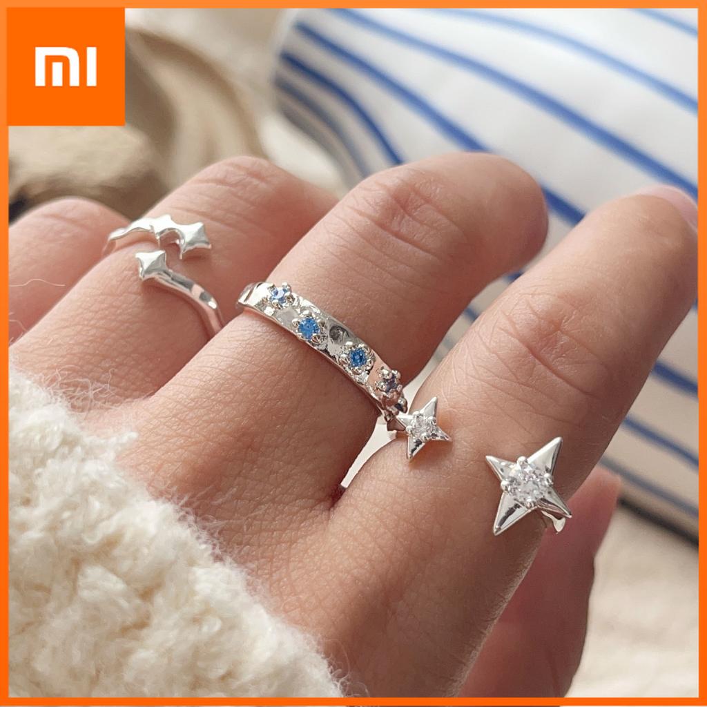 Xiaomi 925 Sterling Silver Rings For Women Geometric Fine Jewelry Finger Adjustable Blue Star CZ Ring For Party Birthday Gift