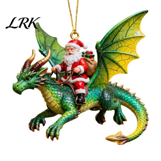 Fantasy Style Ornament Santa Claus Dragon Rider Christmas Ornament, 2D Acrylic Red Durable Resin Decoration with Flying Tree Hanging Decorations