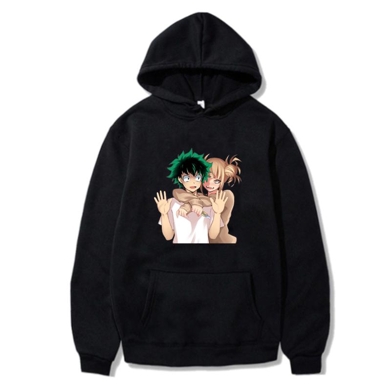 Hot Anime My Hero Academia Midoriya Izuku And Himiko Toga Print Hooded Men Women Casual Loose Hoodies Harajuku Male Sweatshirt