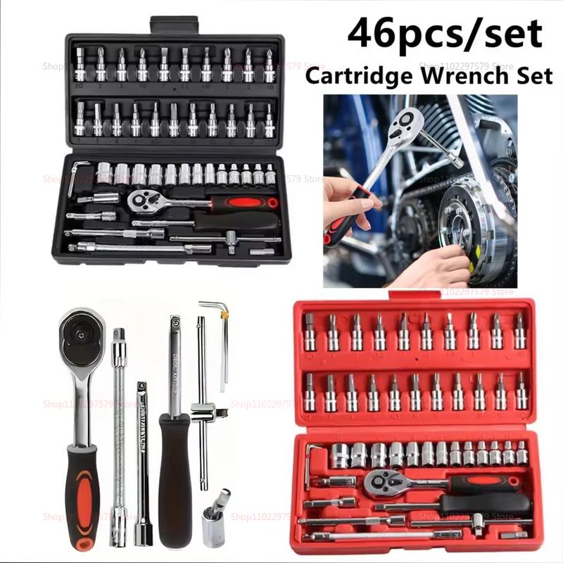 46pcs Car Repair Tool Kit 1/4-Inch Socket Set Ratchet Wrench Auto Mechanic Tools for Vehicle Maintenance and DIY Auto Repair