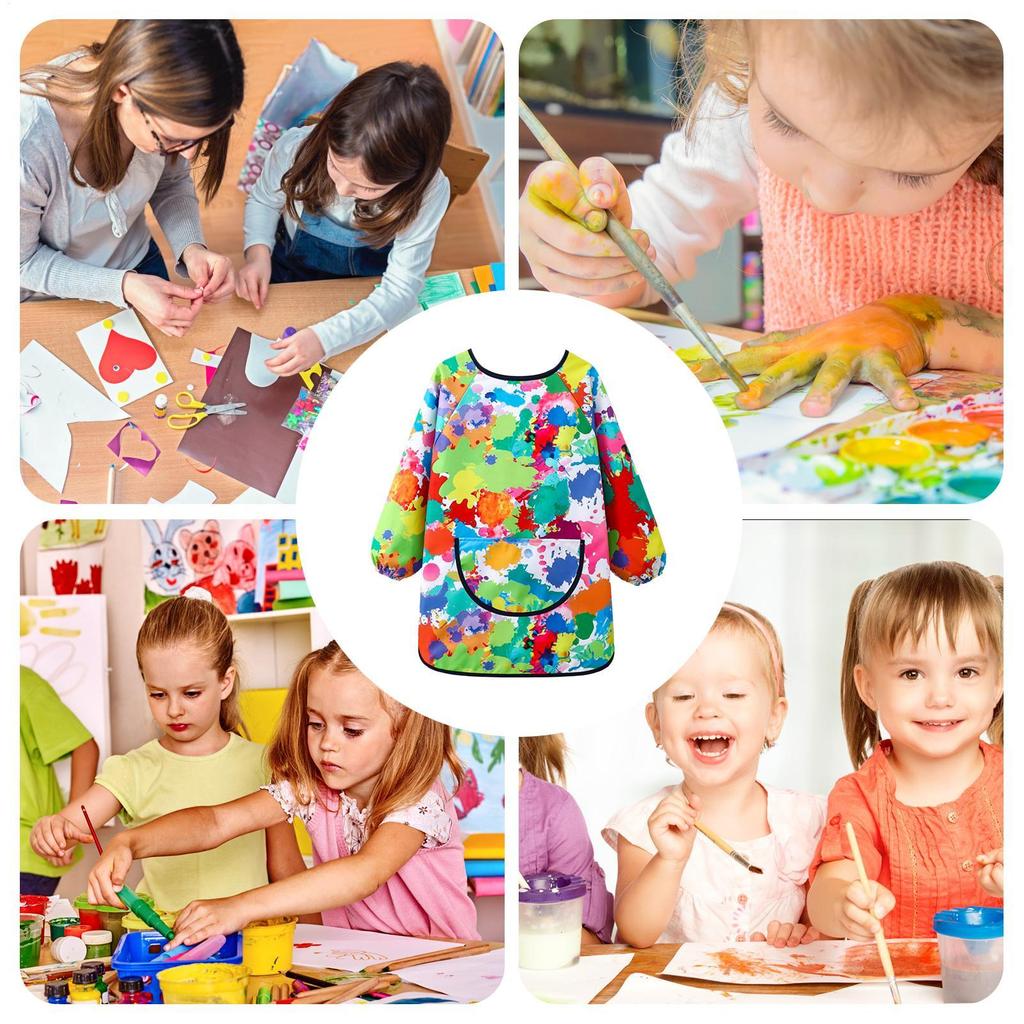 Kids Painting Apron Adjustable Drawing Clothes Kindergarten Long Sleeved Cover Dining Bib Waterproof Reverse Dressing Aprons