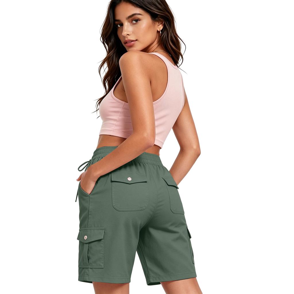 Women’s Lightweight Utility Shorts Multi Pocket Quick Dry Outdoor Sports Cargo Shorts with Adjustable Drawstring Waist
