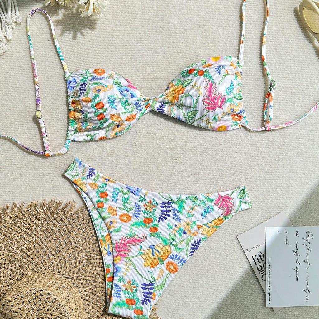2024 European & American Floral Backless Sexy Two-Piece Bikini Swimsuit for Women