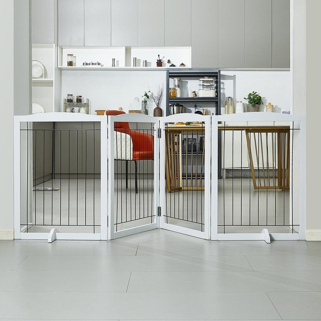 Free Standing Dog Gate 32x96.5 Inch Freestanding Pet Gate Foldable White