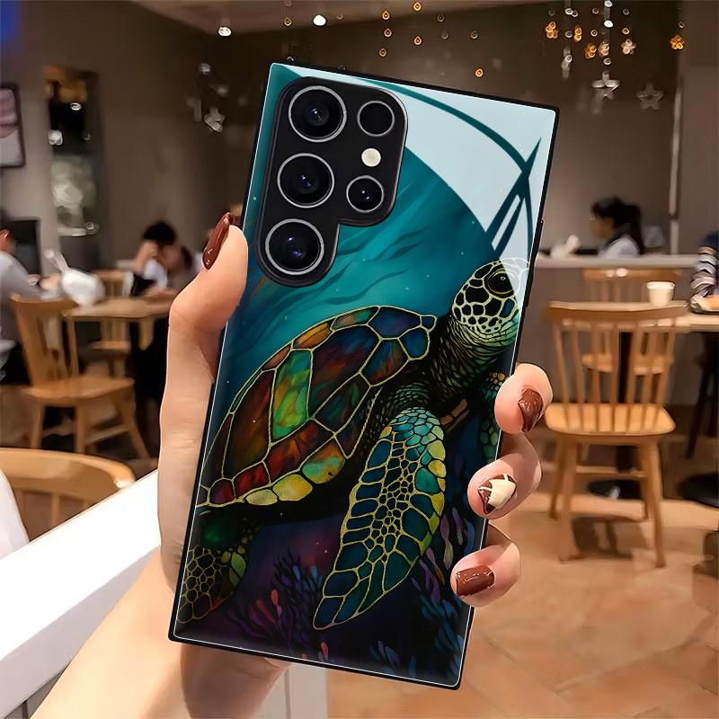 Kleurrijke schildpad gehard glazen telefoonhoes geschikt voor Samsung Galaxy S26 S25 S24 S23 S22 S20 FE/Ultra/Plus schokabsorptie