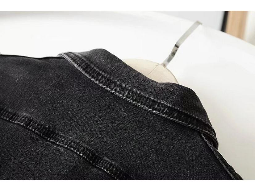 Women's Black Stretch Denim Jacket - Retro, Versatile, Short Spring Outerwear
