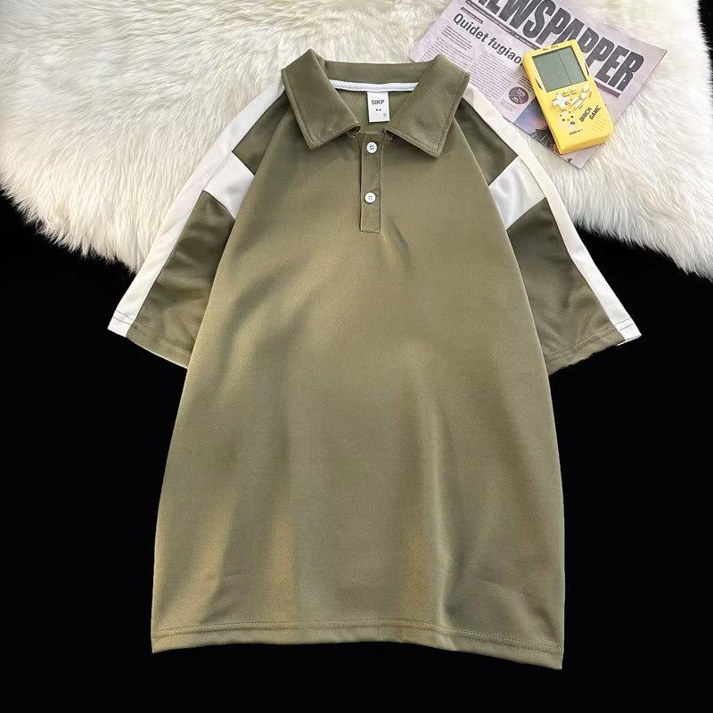 

Men s Trendy Hong Kong Style Patchwork Polo Shirt XL зелений