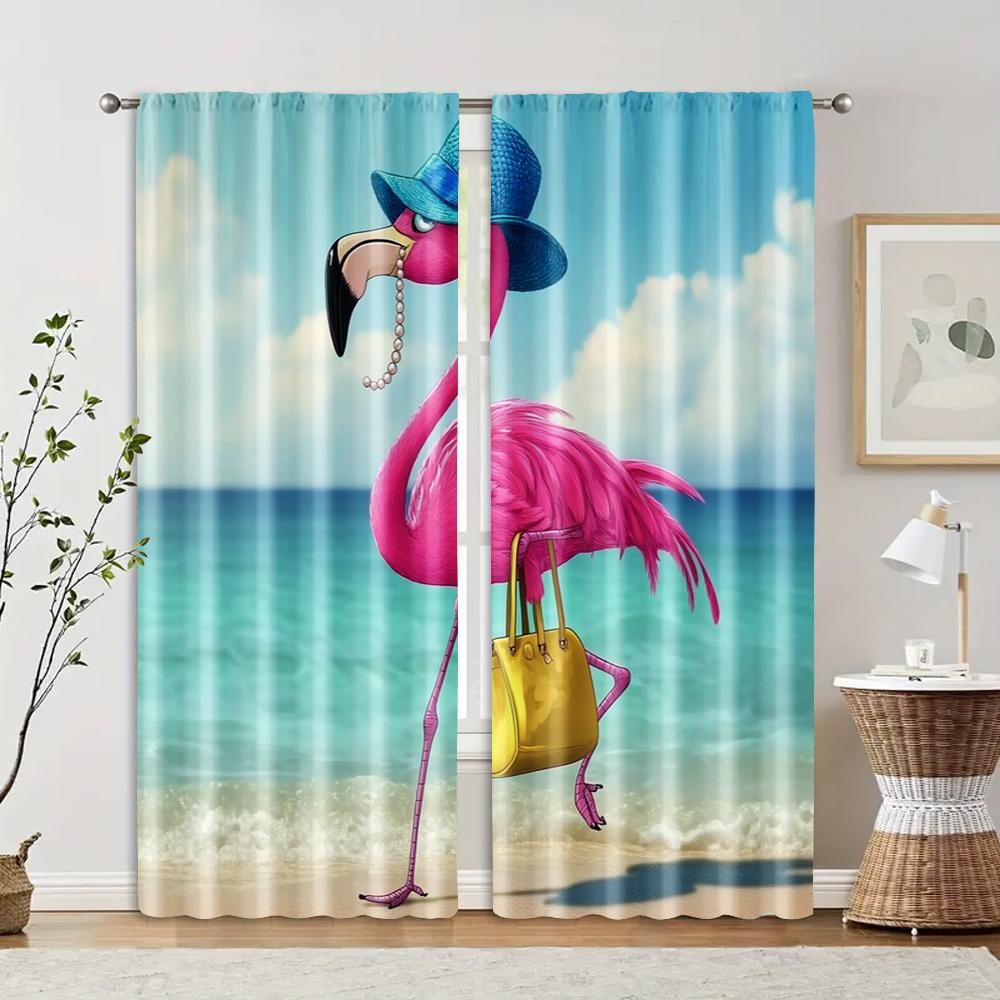 

2 pcs, filtering curtains (excluding rods, non-movable, without batteries) A beautiful flamingo. for use in bedrooms and living 29x65in(75x166cm)