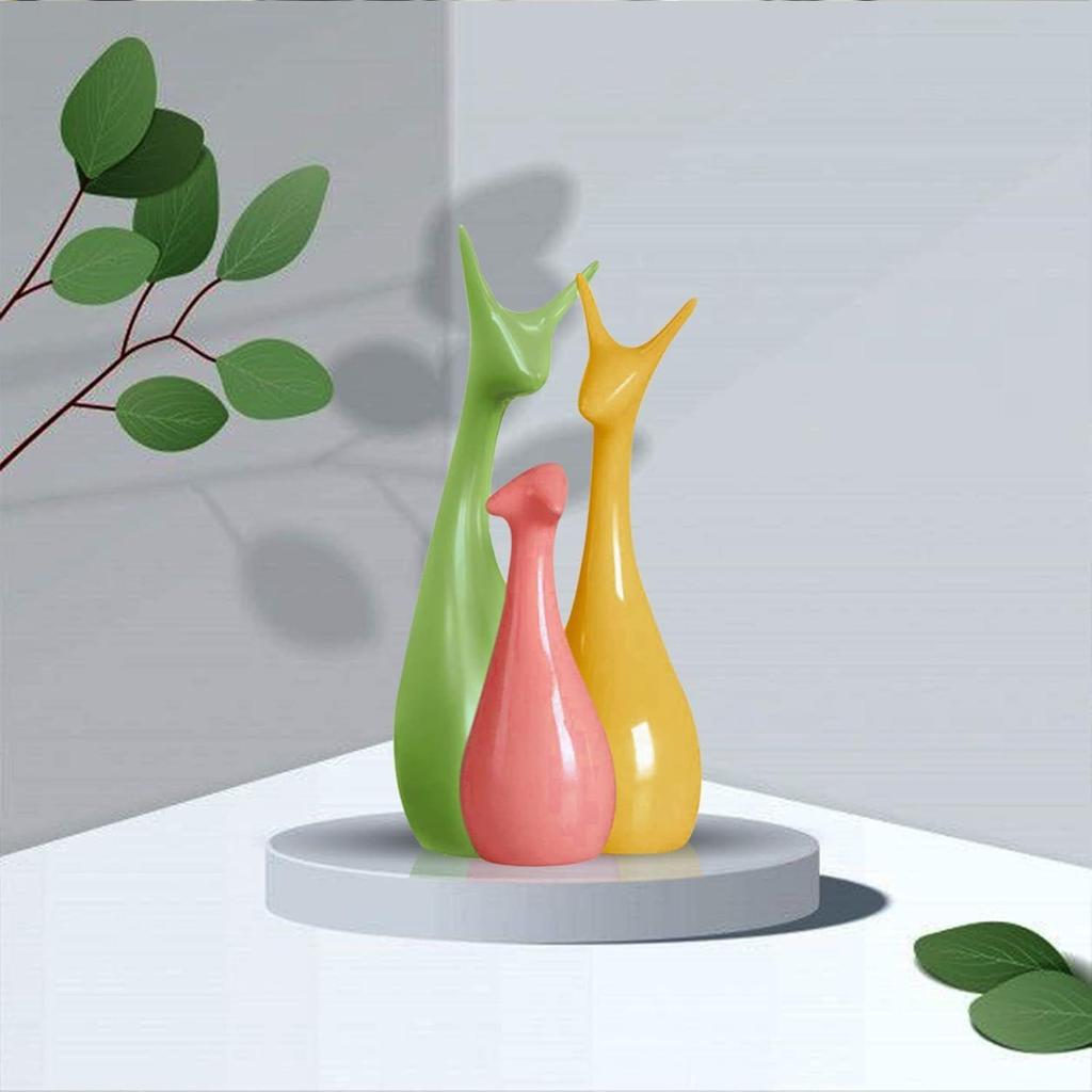 Beautiful Home Decor Lucky Deer Statue Family Ceramic Figures - (Set of 3, Multicolor)