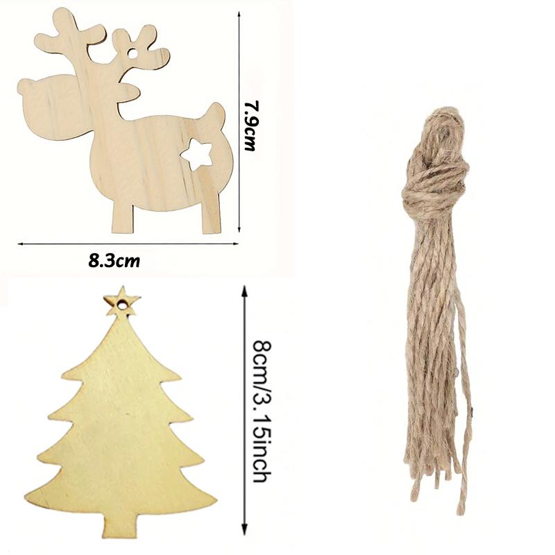 10-30PC Christmas Tree Shaped Wooden Pendant Creative Christmas Elk Wooden Ornaments New Year Party Festival Navidad Decor Gift