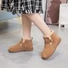 Leather snow boots women's cotton shoes autumn and winter new soft-soled piled thickened warm fluffy shoes flat short boots