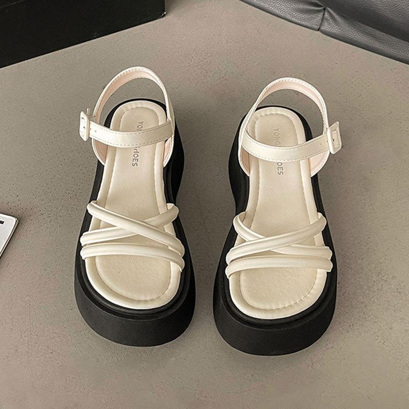 Internet Celebrities with Sandals Women Wear 2025 Summer New French Open-toe Thick-soled Heightening Beach Roman Shoes