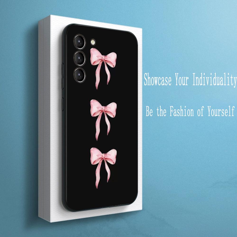 Bow Cute Pink Girly Cartoon Design Phone Case For Samsung Galaxy S26 S25 S24 S23 S22 S21 Plus Ultra Note20 Soft Black