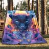 1pc Panther Art Print Throw Blanket Polyester Fiber, Lightweight Flannel, Soft & Warm, All Season Use for Outdoor, Camping Digital Print