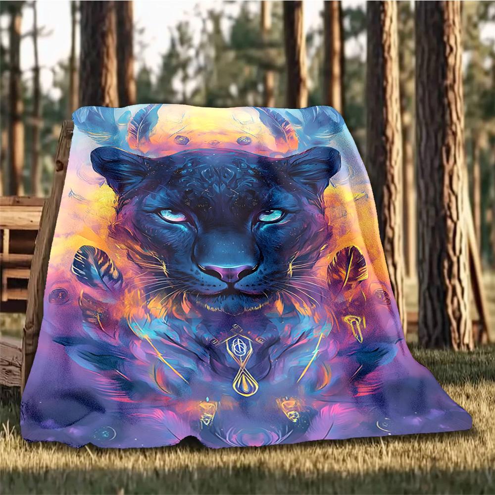 1pc Panther Art Print Throw Blanket Polyester Fiber, Lightweight Flannel, Soft & Warm, All Season Use for Outdoor, Camping Digital Print