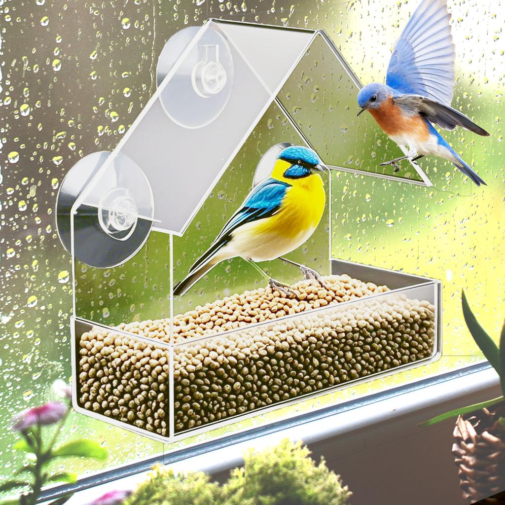 NEW Window Type Bird Feeder, Reusable Tray, Waterproof Transparent Squirrel Food Container, Outdoor Suction Cup Installation