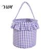 Holiday Decorative Storage Bins Halloween Basket, Plaid Ruffle Trick or Treat Candy Bucket with Handle Christmas Present Pouches for Kids, Reusable