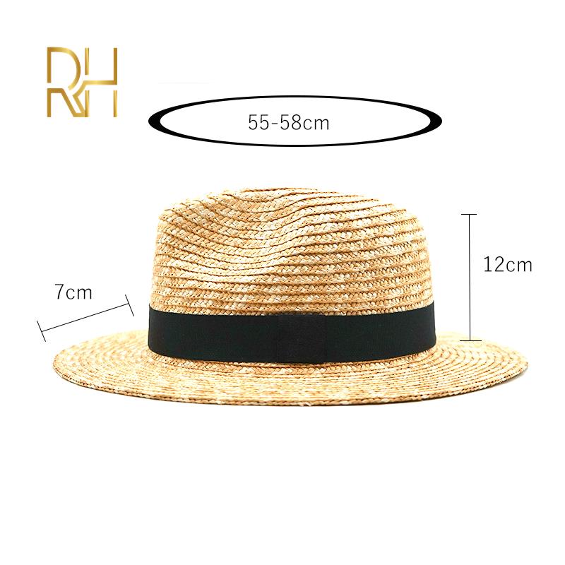 Frühling Sommer Neue Farbe Kontrast Natürliches Schwarz Weizengras Jazzhut Outdoor Reise Sonnenschutz Sonnenschirm Strand Fedora Strohhüte
