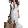 Cross-border new French lazy cotton and linen shirt ruffle edge commuting temperament loose large size split dress