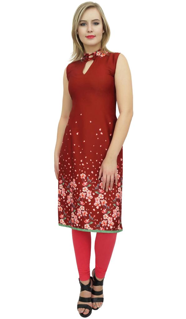 Bimba Women's Sleeveless Black Floral Printed Tunic Designer Kurta Kurti-10