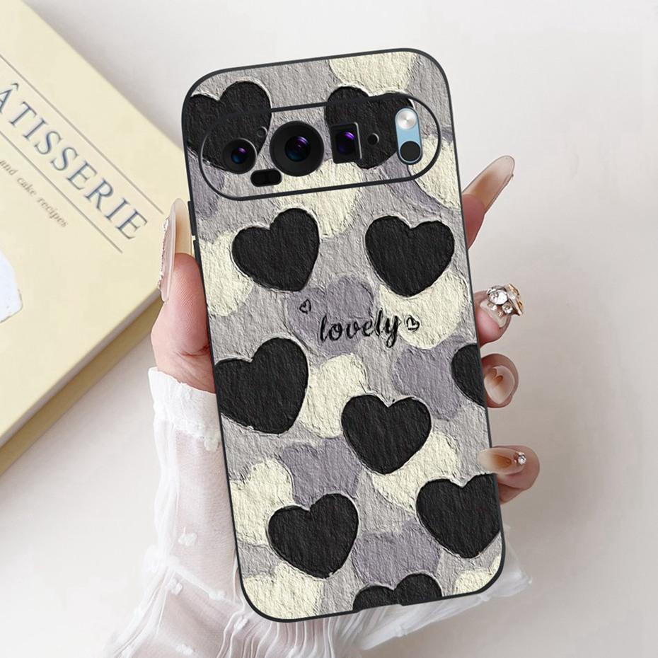 Beautiful Floral Painting Phone Case For Google Pixel 9 Pro 9A Black Silicone Soft Cover For Google Pixel9 9A 9Pro Cases Bumpers