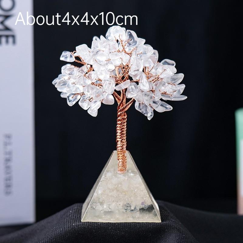 Natural Crystal Chip Money Tree Resin Pyramid Base Home Living Room Decor Ornament Desk Feng Shui Wealth Gift Idea Decoration