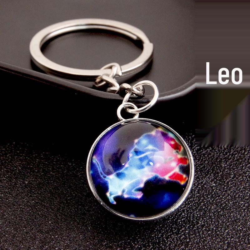 Kulatý svítící krystal zvěrokruhu Keychain - Panna & Lev