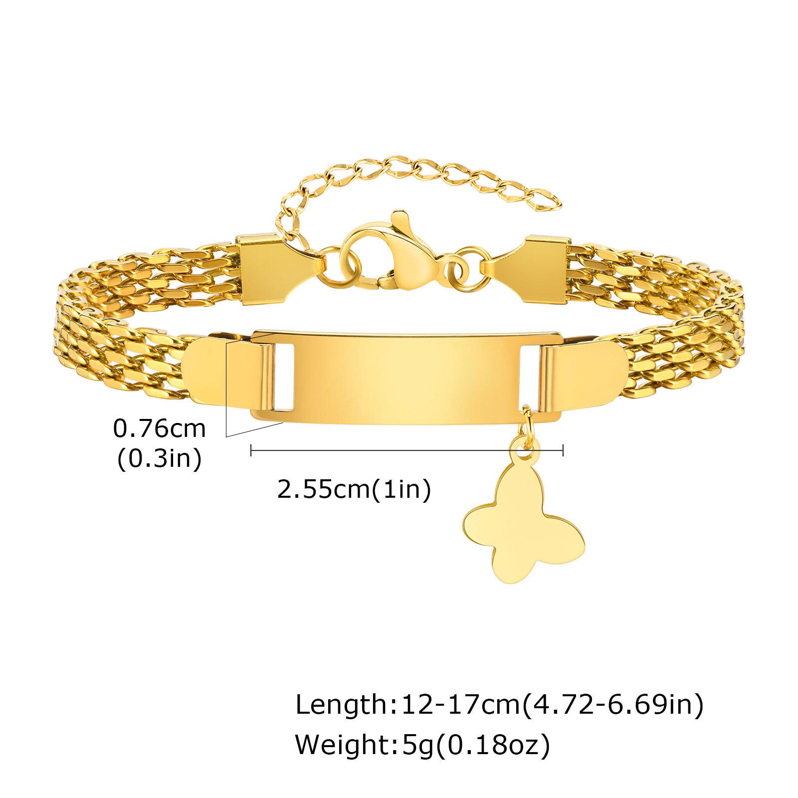 

Free Engraving Stainless Steel Custom Bracelets Name Date Gold Color Heart Butterfly Shape For Baby Child s Birthday Gift