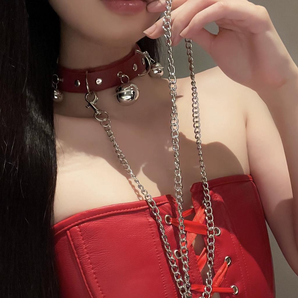 Premium Heart Bell Choker with Traction Rope, Black Gothic Clavicle Neck Collar Jewelry for Women Punk Daily Cosplay Outfit