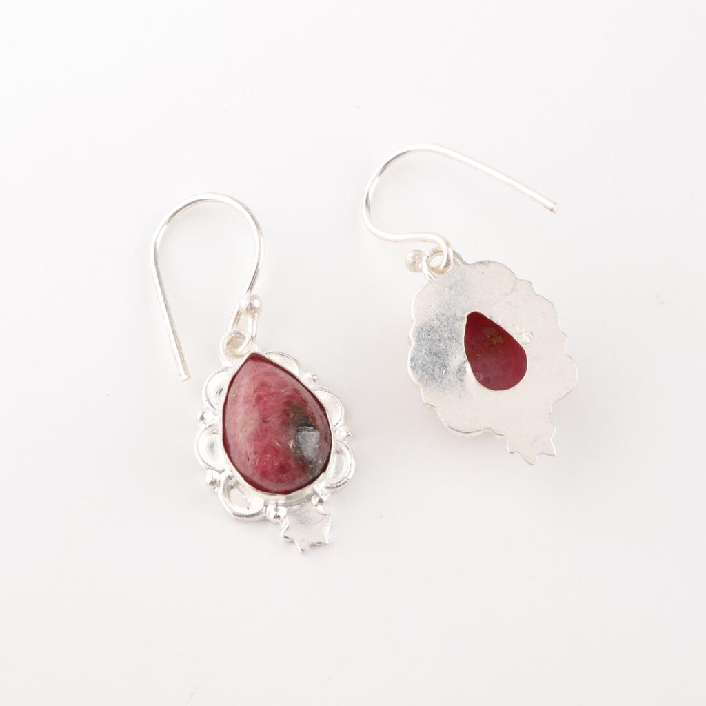 Natural Rhodonite Gemstone 925 Sterling Silver Jewelry Handcrafted Earrings 1.6" EE-163-25