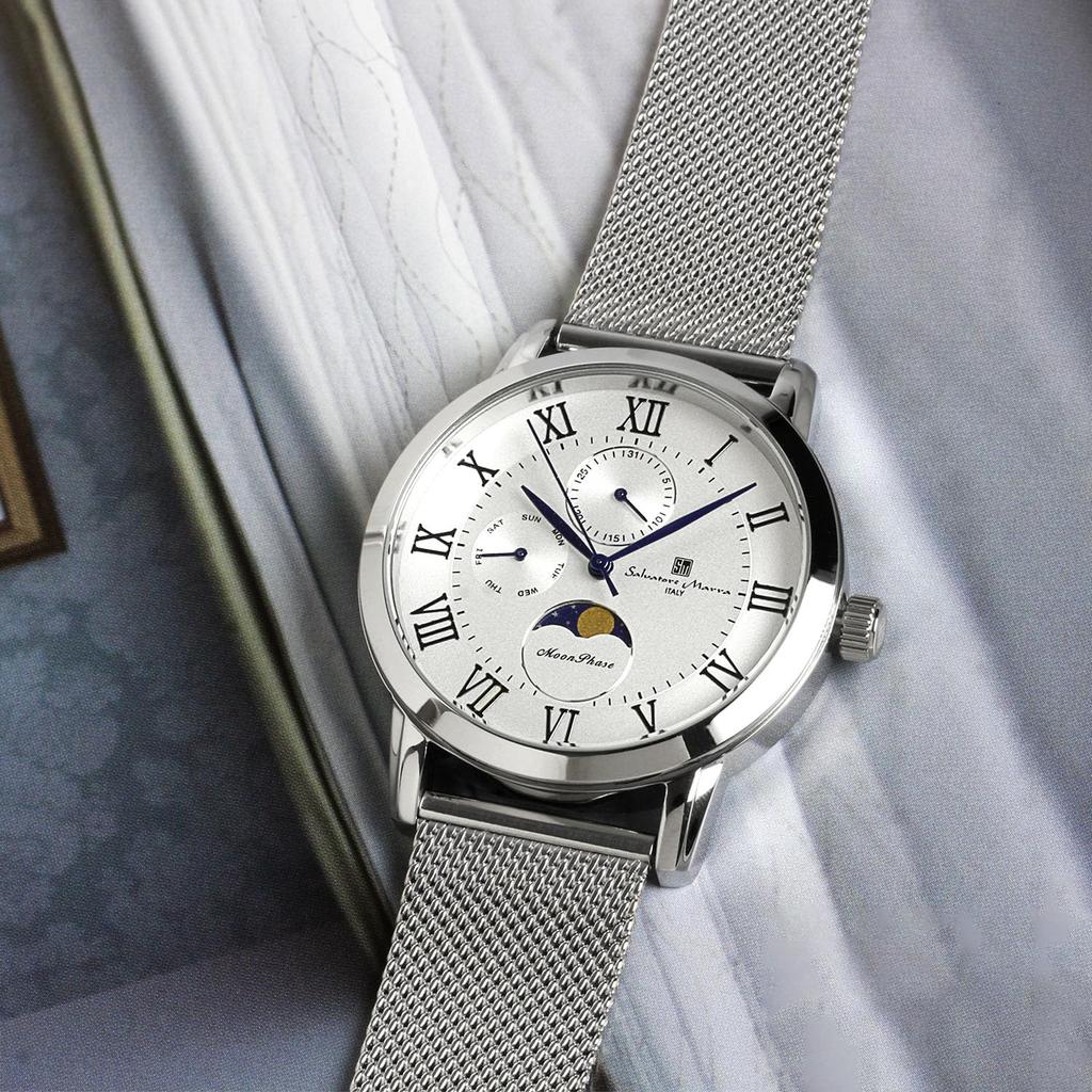 Moon 5 ATM Water Mesh Stainless Steel Limited [Salvatore Marra] Men's Watch, Phase, Multi-Calendar, Resistant, Business/Formal, Band, Edition,