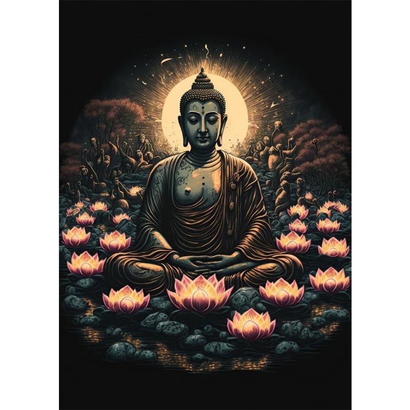 Lotus Meditation Buddha Statue Sculpture Art Poster Aesthetics Zen Religion Canvas Painting Edition Living Room Wall Home Decor