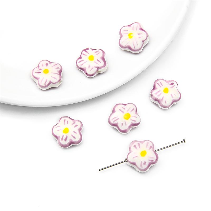 2 Stück/Beutel, handbemalt, 15 mm, Keramik-Porzellan-Blumenperlen, Charm, lose Distanzperlen für Halskette, Ohrringe, DIY-Schmuck, Basteln