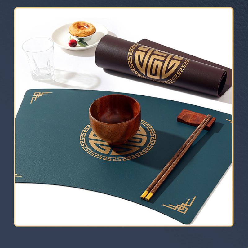 Chinese Style Leather Fan-shaped Waterproof Oil Resistant and Heat-resistant Western Cuisine New Chinese Bowl Cup Table Mat