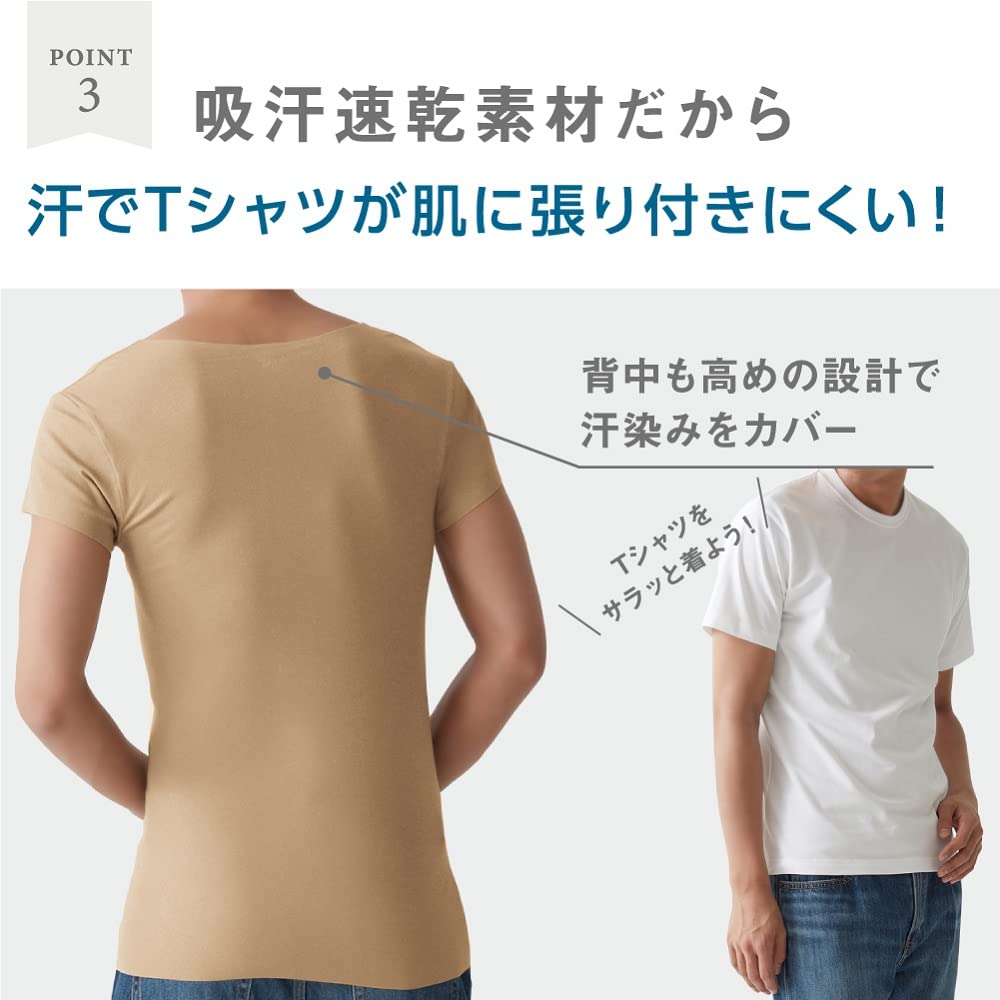 Gunze CUT OFF Series Crew Neck with Sweat Absorbing Size for YG in.T T-Shirt Pads, Men's, Black, Small, T-Shirts
