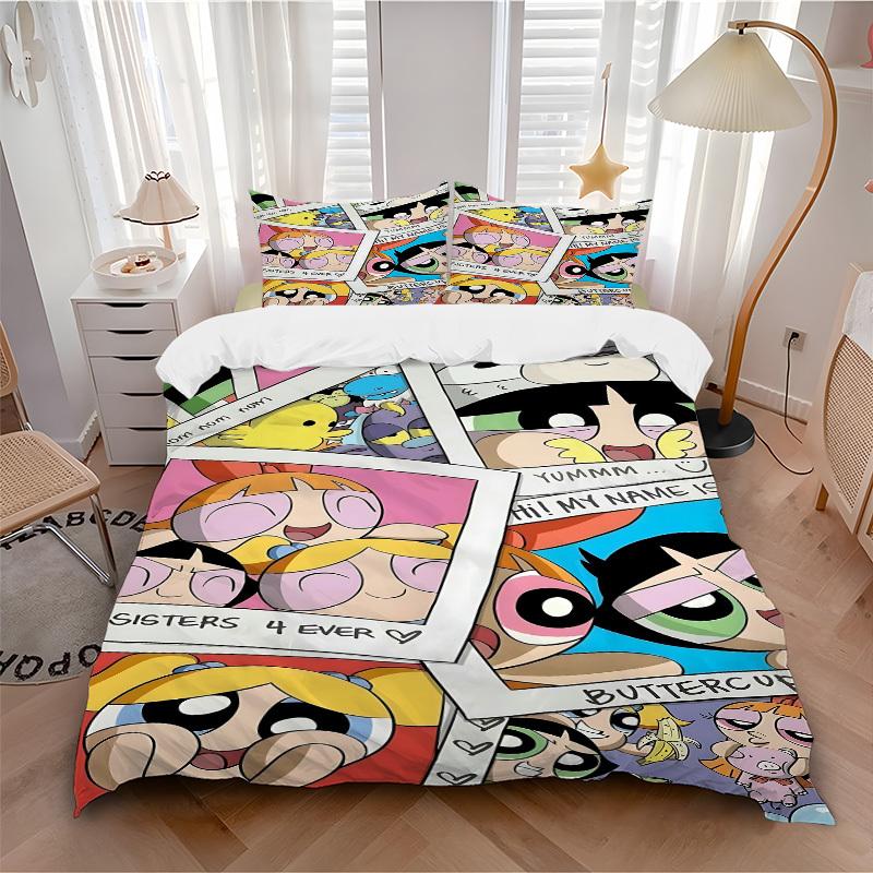 

3pcs bedding set Powerpuff Girls Includes 1 Comforter + 2 Pillowcases, Without Pillow Inserts, Soft Comfortable,a0909213 135x200cm