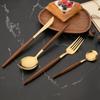 11Pcs Stainless Steel Imitation Wooden Handle Cutlery Set Dinnerware Clamp Western Tableware Knife Fork Tea Spoon Flatware Set
