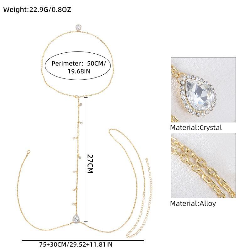 Bride Backless Rhinestone Waterdrop Body Chain Belly Waist Necklace for Women Mom Girlfriend Summer Beach Body Jewelry