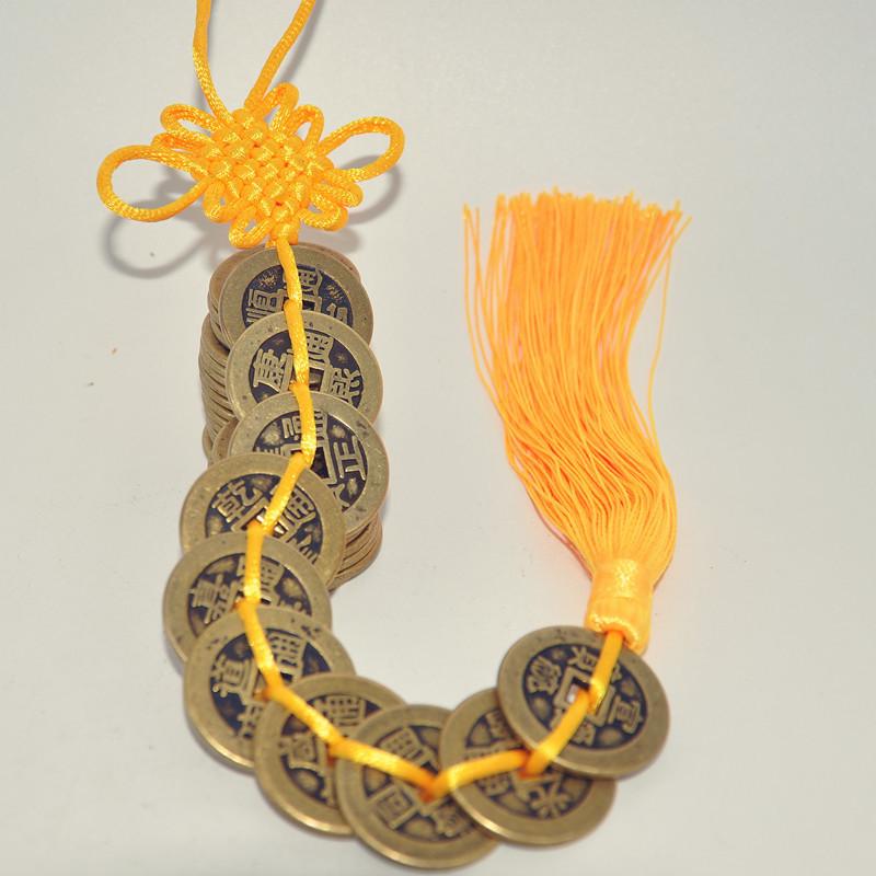 Thickened Brass Five Emperor Coins Chinese Knot Pendant Ornament
