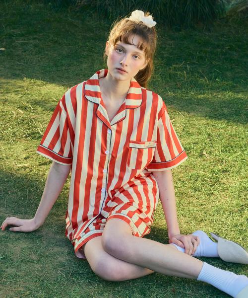 [Pink Zone] Red Willie Short Sleeve Collar Pajamas Set [Shipped from Korea] 100% Authentic M