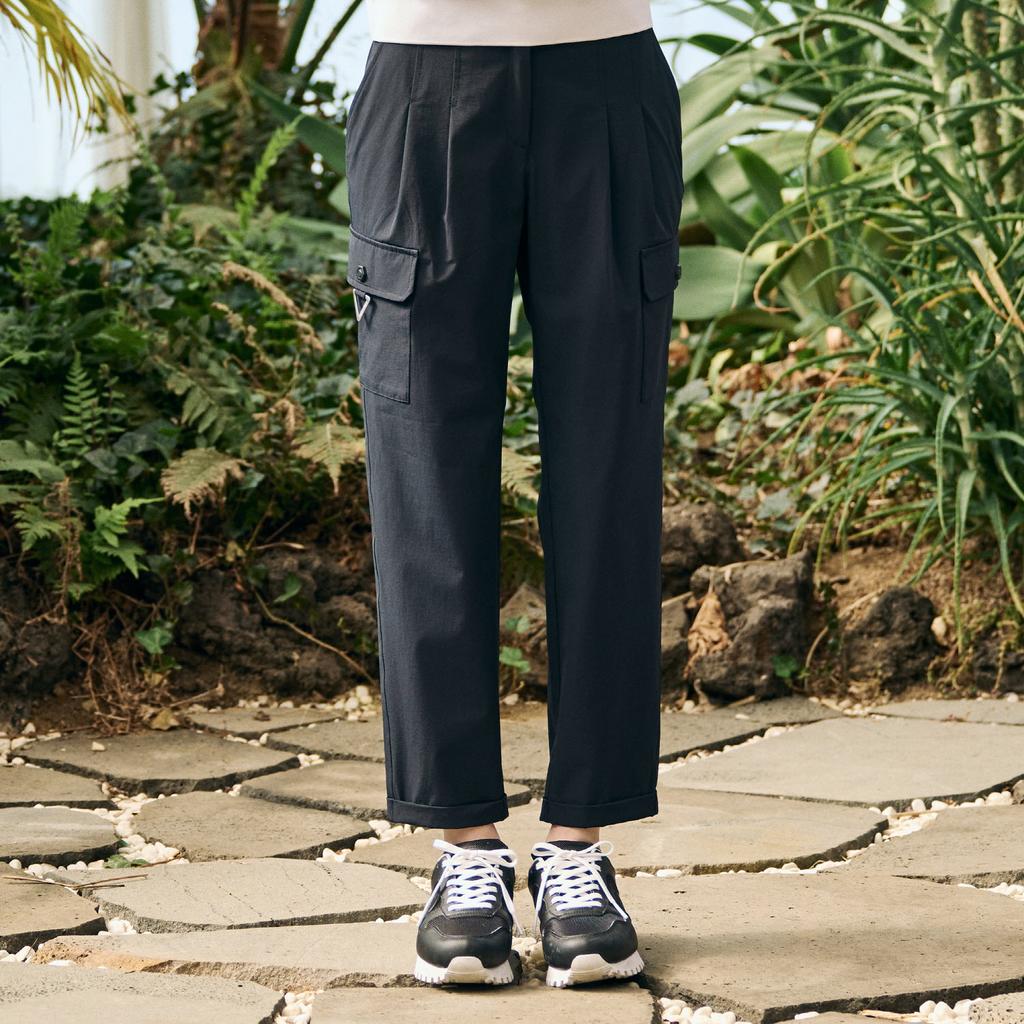 CHALLENGER Women'S Single-Pleat Semi-Baggy Cargo Pants Black