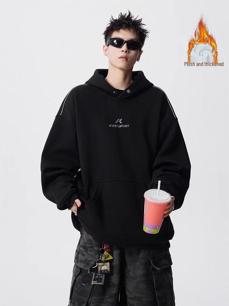 Unisex Trendy Button Design Hooded Sweatshirt - Versatile Loose Fit