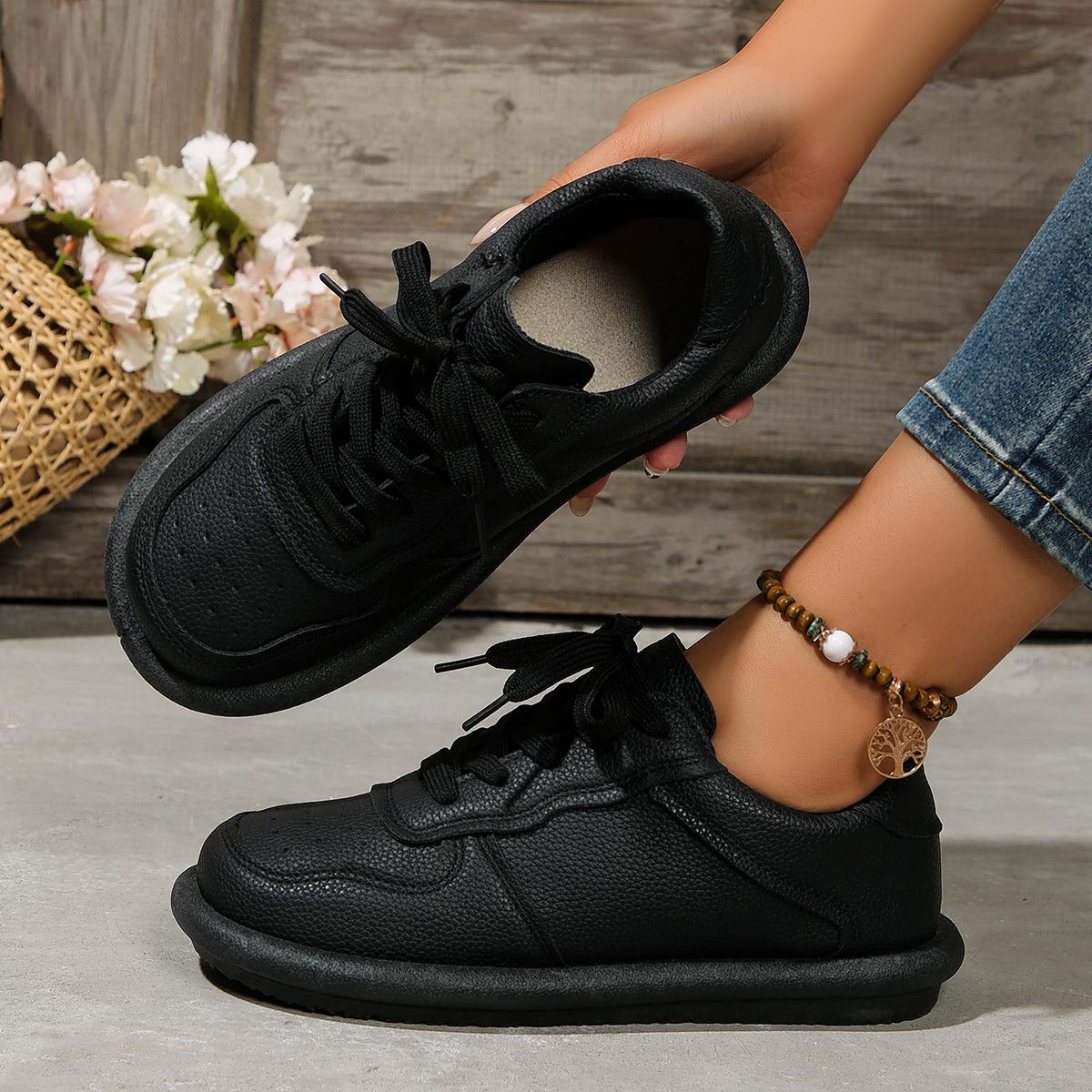 

Fashion Woman Sneakers Spring Autumn New Lace Up Flat Platform Shoes Soft Non Slip Round Toe Outdoor Sneakers Women Zapatos De Mujer 40 чорний
