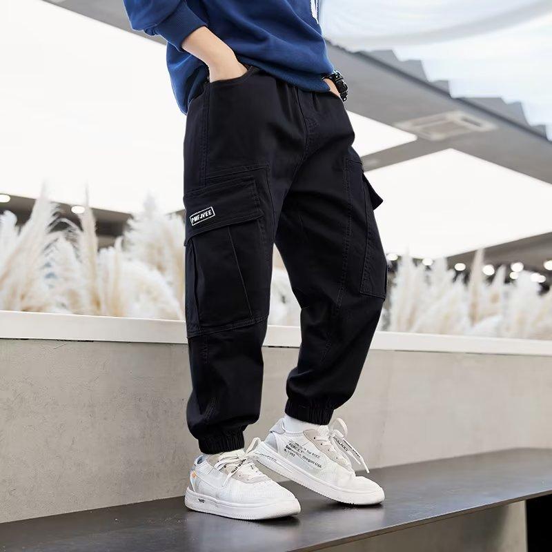 Boys Cargo Pants winter Streetwear Jogger Sweatpant Trousers Teenage Kids Elastic Waist Long Pants for Children 10 to 12 Years