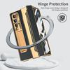 Leveling Hinge Protection Funda For Samsung Galaxy Z Fold 4 Case Plating Leather Stand Holder Cover With Front Screen Glass Film