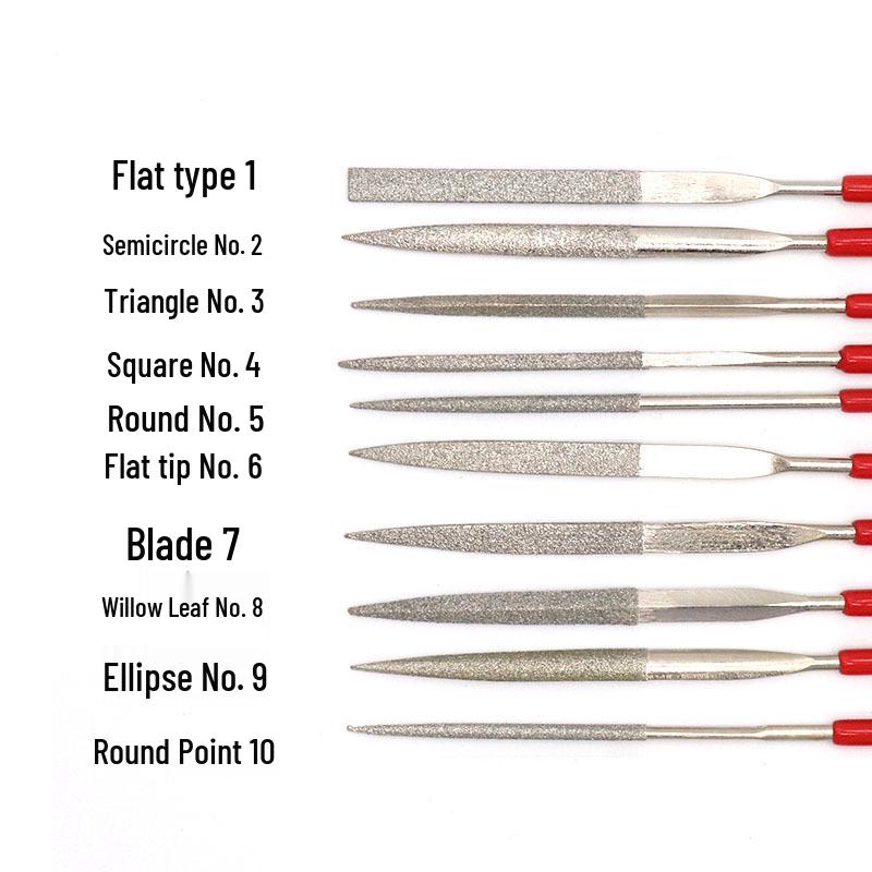 Assorted Electroplated Diamond Files: Flat, Square, Triangular, Semi-Circular, Size 3*140