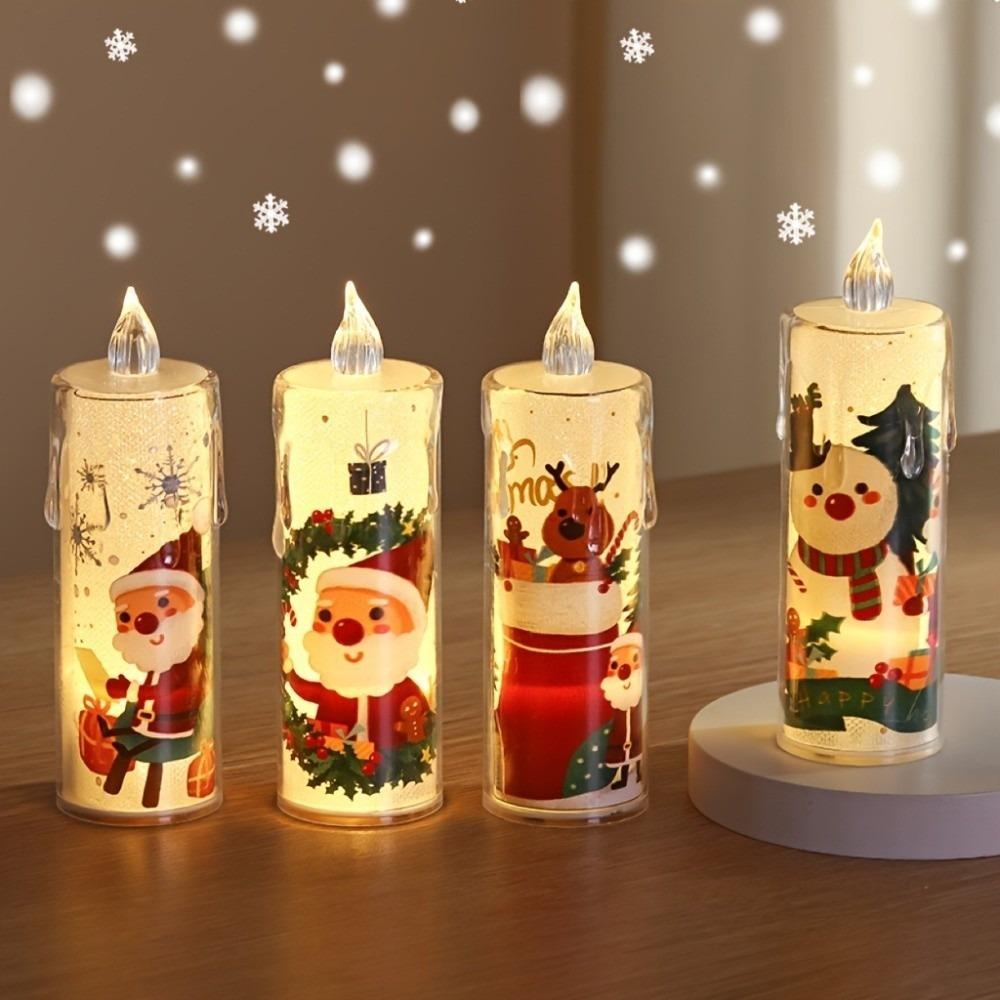 4pcs Santa Claus LED Candle Light Set Battery Powered Electronic Candle Set  Home Decor